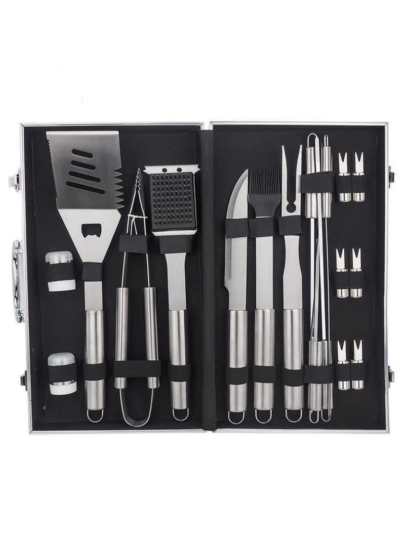 19Pcs BBQ Tools Set Portable Stainless Steel Barbecue Outdoor Indoor Grilling Utensil for Camping Picnic Garden Party with Aluminium Case  - Image 2