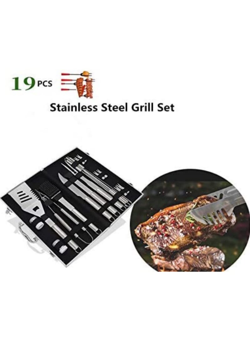 19Pcs BBQ Tools Set Portable Stainless Steel Barbecue Outdoor Indoor Grilling Utensil for Camping Picnic Garden Party with Aluminium Case  - Image 3