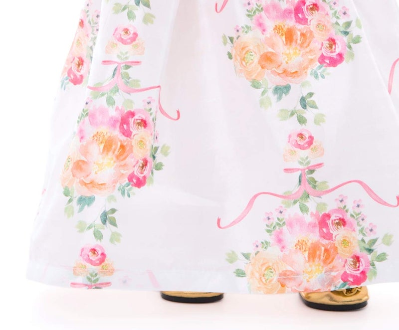 Little Adventures فستان دمية الأميرة الجميلة من ليتل أدفنتشرز بتصميم زهور بيضاء - الدمية غير مشمولة - قابل للغسل في الغسالة لملابس اللعب والتجمع للأطفال بدون بريق - Image 2