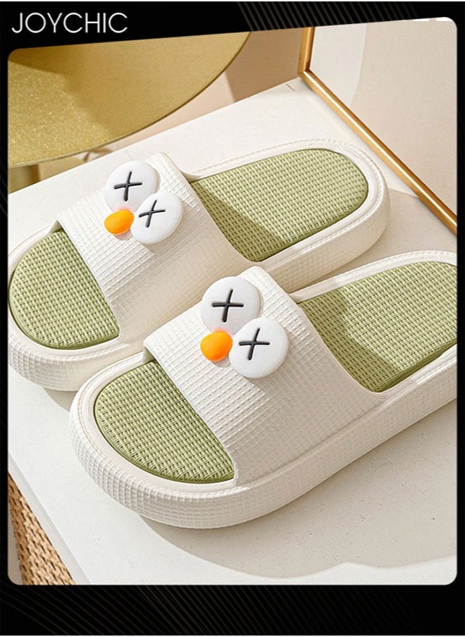 Joychic - New Style Big Eyes Cartoon Pattern Bedroom Slipper Non-slip Breathable Quick- Drying Bathroom Slippers for Women Green+White - Image 1