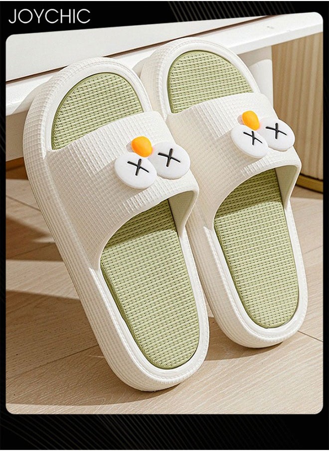 Joychic - New Style Big Eyes Cartoon Pattern Bedroom Slipper Non-slip Breathable Quick- Drying Bathroom Slippers for Women Green+White - Image 1