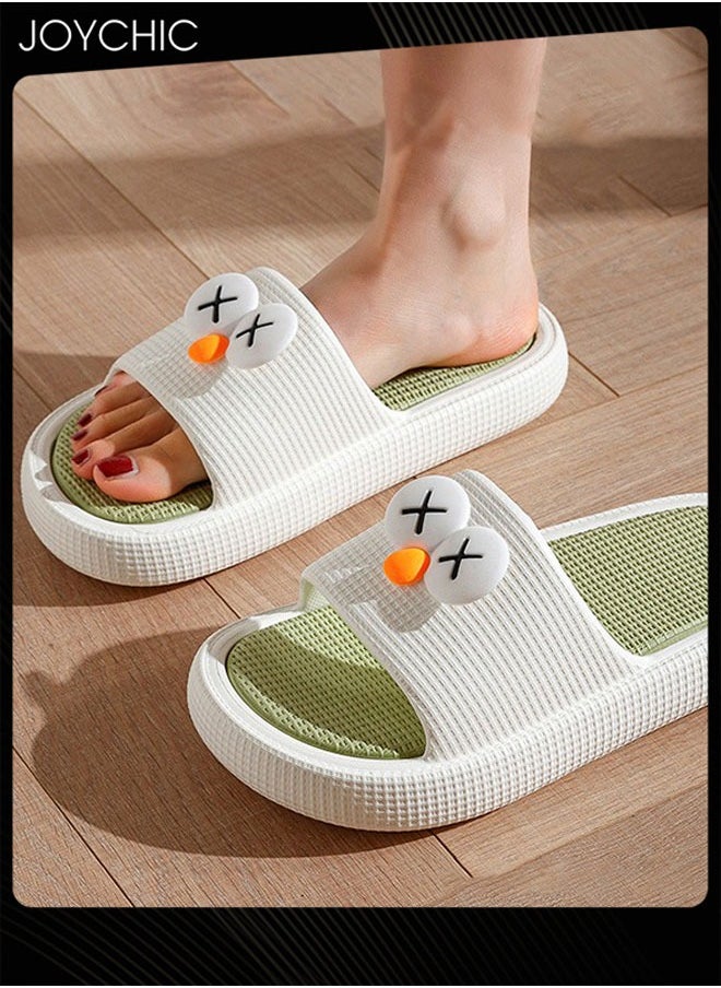 Joychic - New Style Big Eyes Cartoon Pattern Bedroom Slipper Non-slip Breathable Quick- Drying Bathroom Slippers for Women Green+White - Image 1