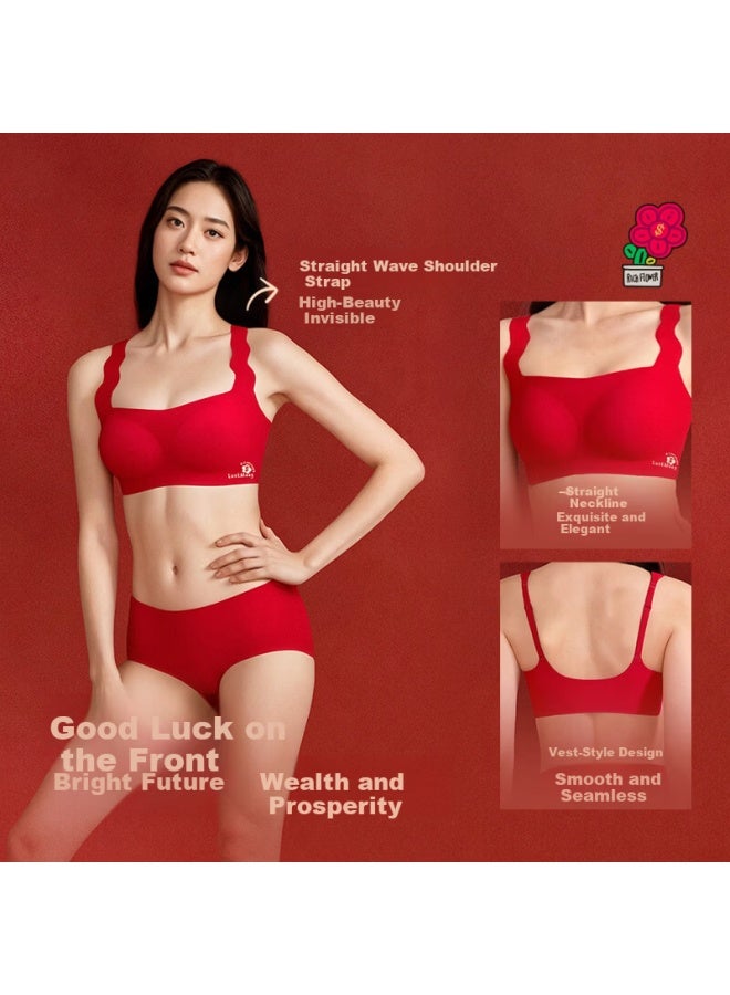 Luckmeey Red Invisible Seamless Underwear Set Year Of The Horse Wedding Bridal Gift Box Women's Panties Bra Lucky Red - Image 1