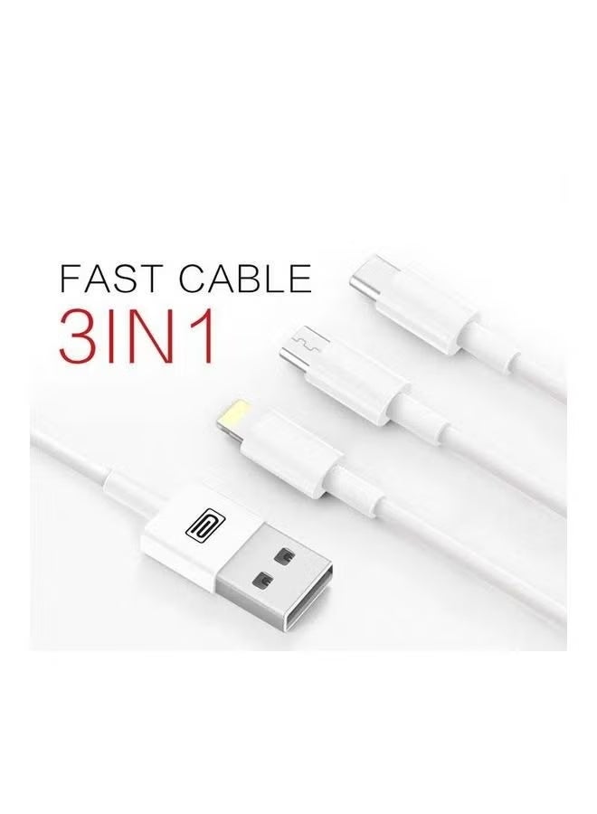 Earldom 3-in-1 Fast Charging Cable – White | Universal USB-C, Lightning & Micro-USB | Durable, Tangle-Free, High-Speed Charging - Image 2