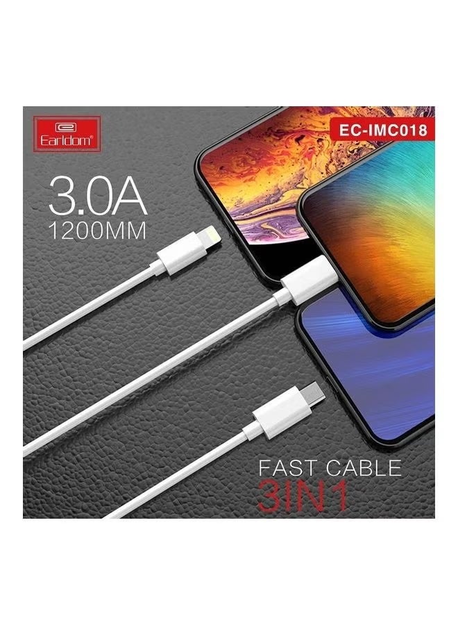 Earldom 3-in-1 Fast Charging Cable – White | Universal USB-C, Lightning & Micro-USB | Durable, Tangle-Free, High-Speed Charging - Image 4