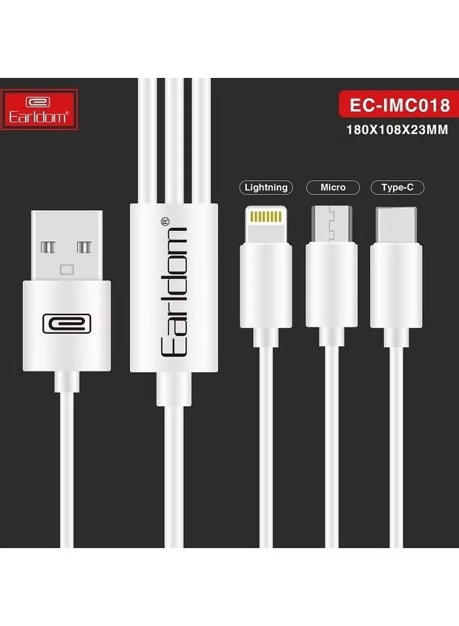 Earldom 3-in-1 Fast Charging Cable – White | Universal USB-C, Lightning & Micro-USB | Durable, Tangle-Free, High-Speed Charging - Image 3