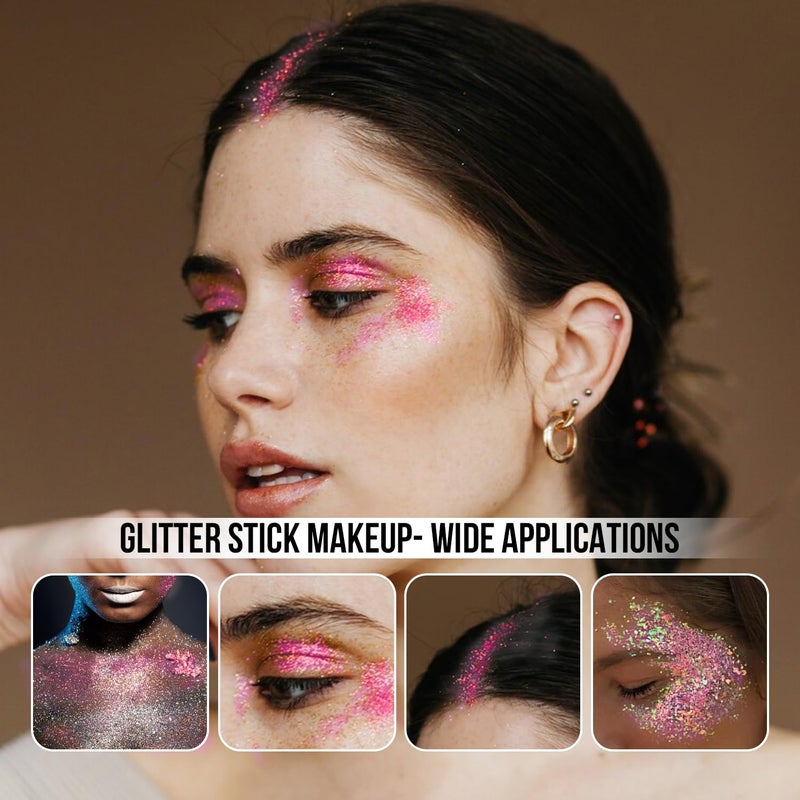 Brzeaf Christmas Pink Glitter Makeup, Not Greasy & Long Lasting, Chunky Glitter for Face/Body/Hair/Eyes/Lip, Singer Concert Music Rave Festival, Glitter Stick Makeup & Face Glitter Gel for Women Men - Image 2