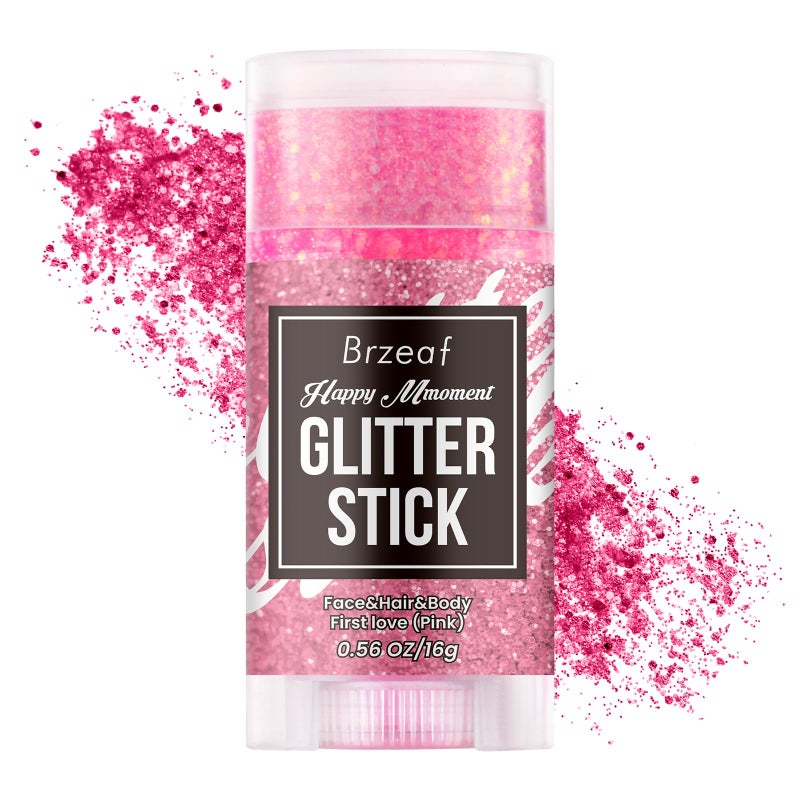 Brzeaf Christmas Pink Glitter Makeup, Not Greasy & Long Lasting, Chunky Glitter for Face/Body/Hair/Eyes/Lip, Singer Concert Music Rave Festival, Glitter Stick Makeup & Face Glitter Gel for Women Men - Image 1