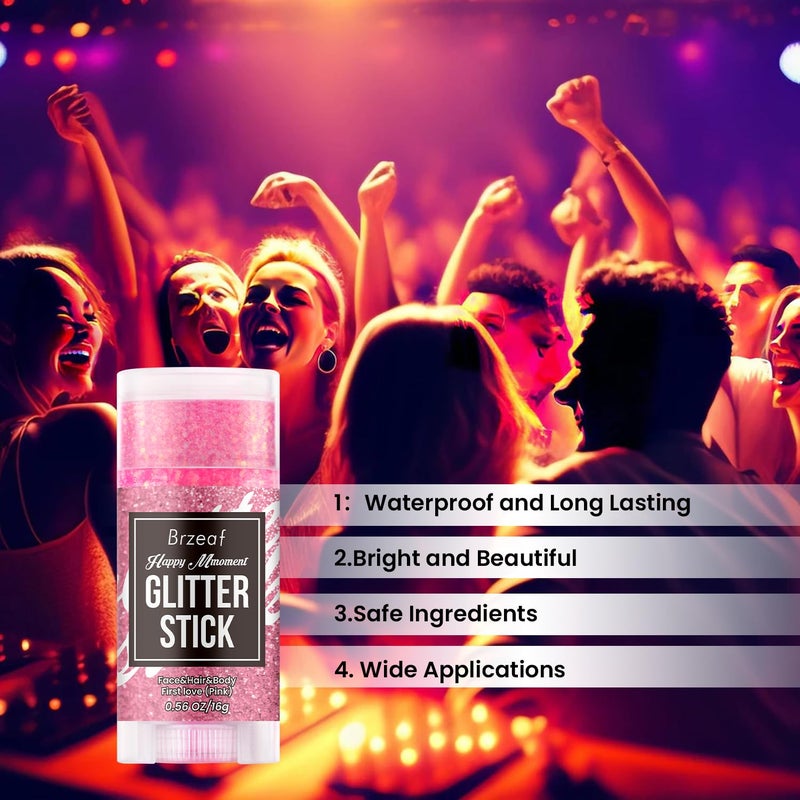 Brzeaf Christmas Pink Glitter Makeup, Not Greasy & Long Lasting, Chunky Glitter for Face/Body/Hair/Eyes/Lip, Singer Concert Music Rave Festival, Glitter Stick Makeup & Face Glitter Gel for Women Men - Image 3