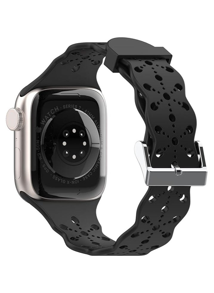 Generic - Soft Sports Wrist Strap Slim Hollow Out Replacement for Apple Watch Band 42mm 44mm 45mm  (Black) - Image 1