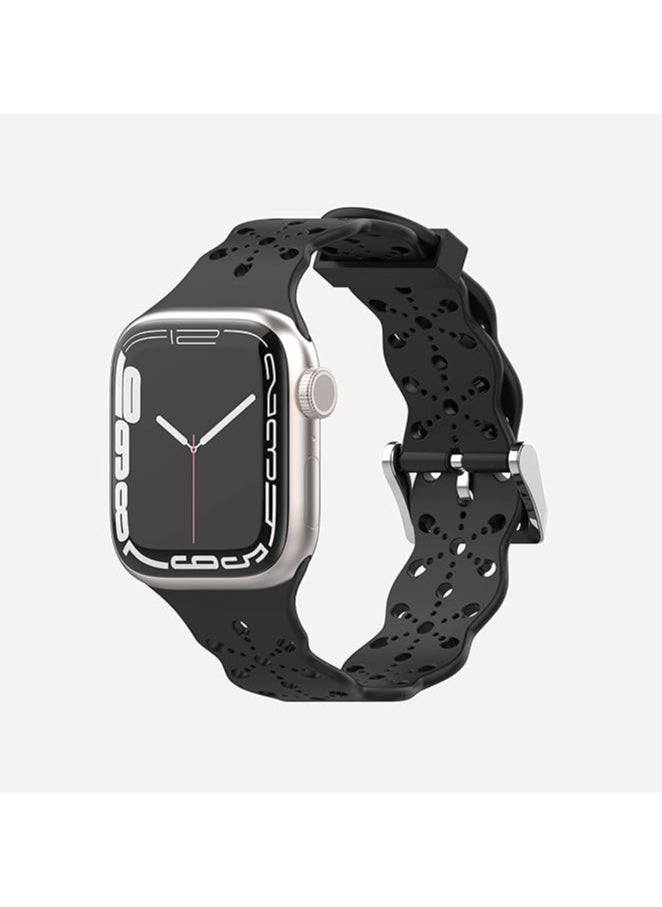 Generic - Soft Sports Wrist Strap Slim Hollow Out Replacement for Apple Watch Band 42mm 44mm 45mm  (Black) - Image 1