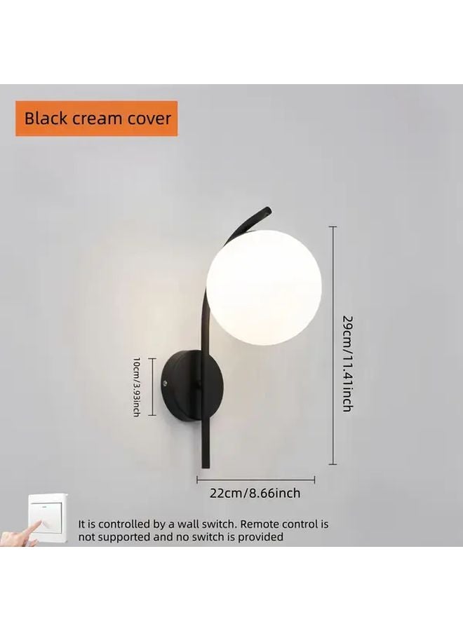 Black Modern Glass Globe Wall Sconce Semi Flush Mount Light Fixture E27 Bulb Base for Hallway Bedroom Living Room - Image 3