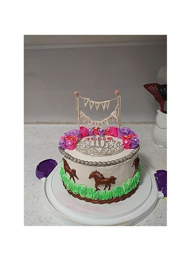Elegant Handmade Pennant Flags Birthday Cake Topper Ivory with Pink Rose Decoration  - Image 4