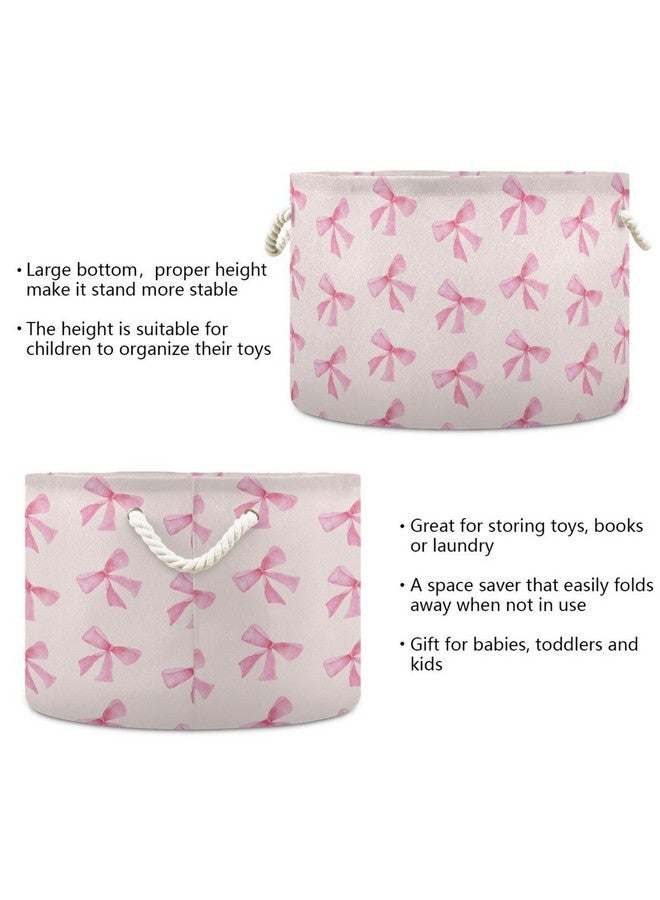Burbuja Pink Bow Round Storage Basket with Cotton Rope Handles, Laundry Basket for Blankets, Toys, Nursery, Living Room Decoration - Image 3