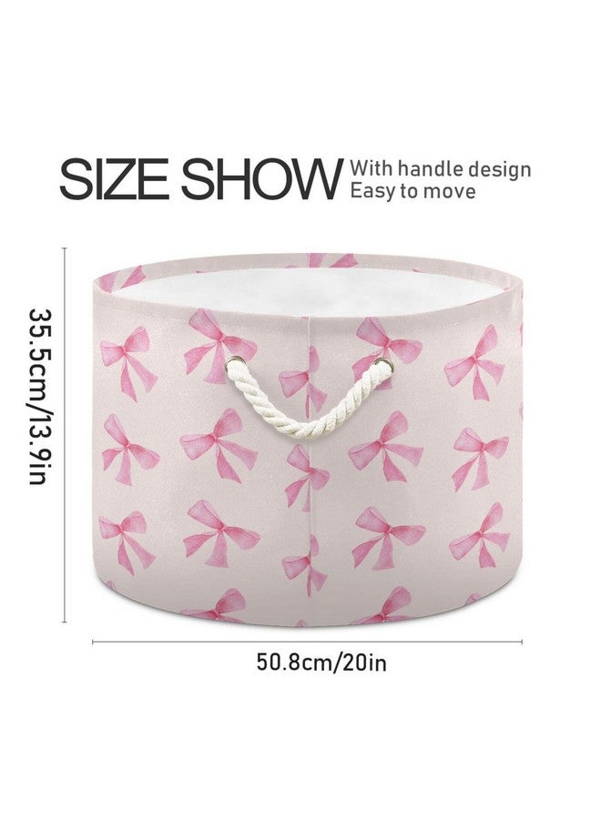 Burbuja Pink Bow Round Storage Basket with Cotton Rope Handles, Laundry Basket for Blankets, Toys, Nursery, Living Room Decoration - Image 2