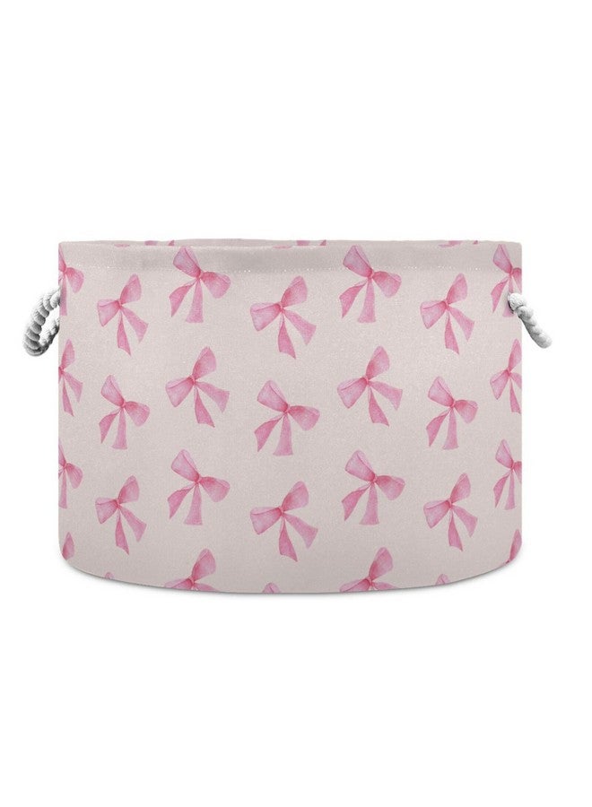 Burbuja Pink Bow Round Storage Basket with Cotton Rope Handles, Laundry Basket for Blankets, Toys, Nursery, Living Room Decoration - Image 1