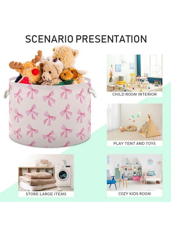 Burbuja Pink Bow Round Storage Basket with Cotton Rope Handles, Laundry Basket for Blankets, Toys, Nursery, Living Room Decoration - Image 5