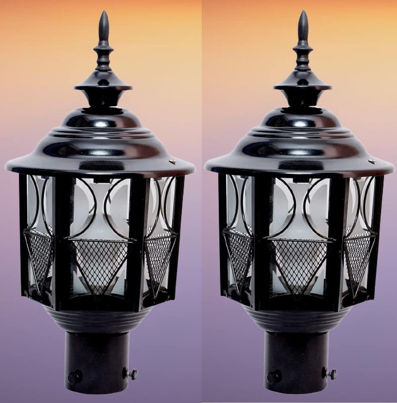 KINIS Modern Shape Pole Lamp/Gate Light/ Outdoor Lamp/Outdoor Light/Pillar Light - Black and Clear, Pack of 2(Metal;Glass) - Image 1