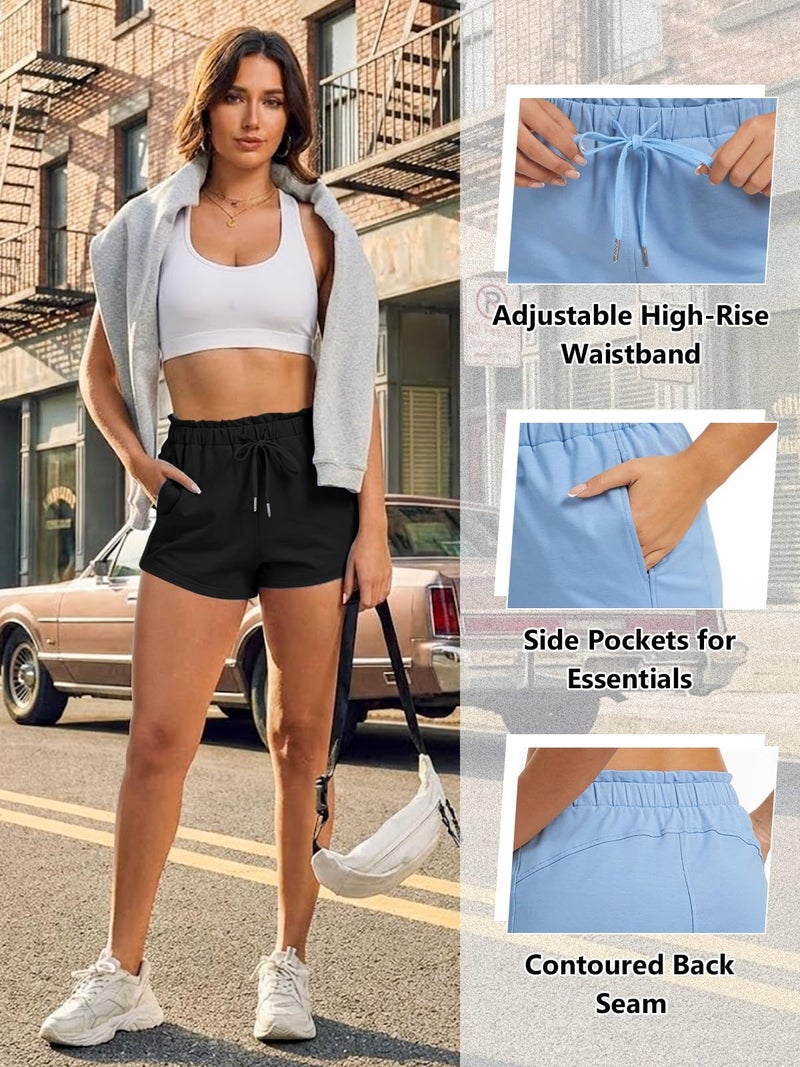 Feiersi Women's Lounge Black Shorts with Pockets Summer Soft Drawstring Athletic Casual Sweat Shorts(Black,Medium) - Image 3