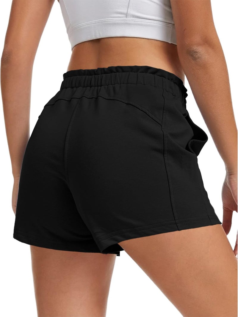 Feiersi Women's Lounge Black Shorts with Pockets Summer Soft Drawstring Athletic Casual Sweat Shorts(Black,Medium) - Image 2
