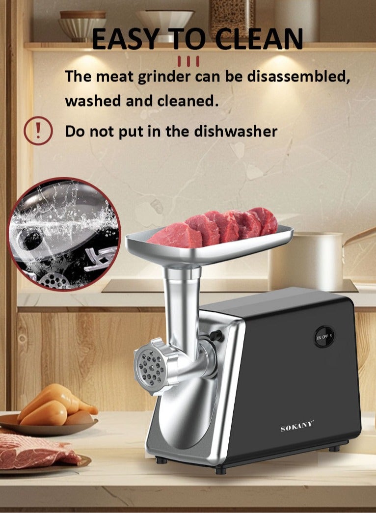 sokany Electric Meat Grinder,Meat Mincer Grinder, 2500W Pure Multifunctional Household Food Processing Machine, with Stainless Steel Blades & Grinding Plates & Sausage Stuffer Tube for Home Kitchen Use,SK-06017 - Image 2