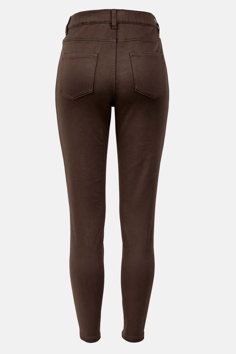 Tchibo Women Slim Fit Belt Loops Treggings, Brown - Image 3