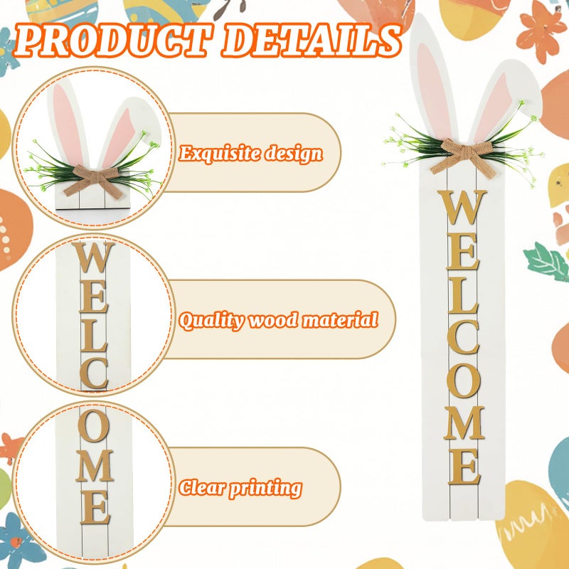Yousoontic Easter Welcome Porch Sign Decor 47" Easter Bunny Rabbit Wooden Front Door Standing Hanging Sign Bunny Outdoor Porch Decorations for Home Front Door Yard Garden Spring Party Decor - Image 3