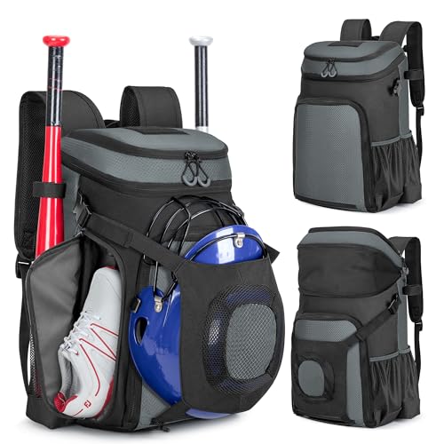 Smasrob Baseball Bag for Adult and Youth, Baseball Backpack Softball Bag with Helmet Holder, Shoe Compartment and Fence Hook, Gray - Image 1