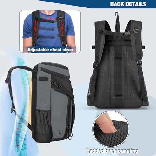 Smasrob Baseball Bag for Adult and Youth, Baseball Backpack Softball Bag with Helmet Holder, Shoe Compartment and Fence Hook, Gray - Image 5