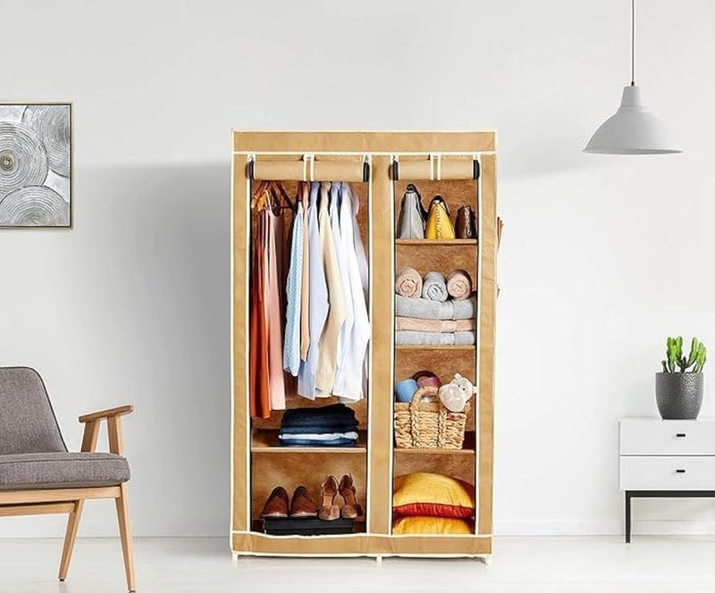 AsolBD Portable Wardrobe - Premium Non-Woven Fabric Clothes Closet Extra Strong, Durable & Easy to Assemble Ultimate Clothing Storage Organizer Clutter-Free Wardrobe (Beige) - Image 1