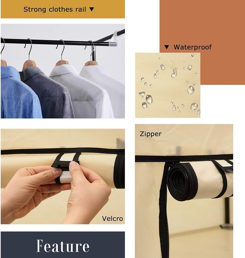 AsolBD Portable Wardrobe - Premium Non-Woven Fabric Clothes Closet Extra Strong, Durable & Easy to Assemble Ultimate Clothing Storage Organizer Clutter-Free Wardrobe (Beige) - Image 2