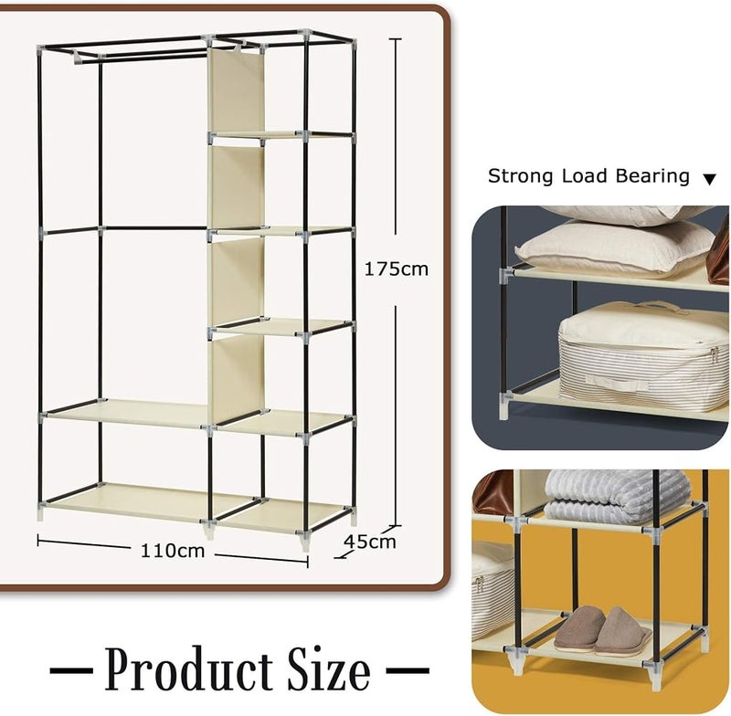 AsolBD Portable Wardrobe - Premium Non-Woven Fabric Clothes Closet Extra Strong, Durable & Easy to Assemble Ultimate Clothing Storage Organizer Clutter-Free Wardrobe (Beige) - Image 4