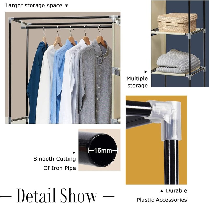 AsolBD Portable Wardrobe - Premium Non-Woven Fabric Clothes Closet Extra Strong, Durable & Easy to Assemble Ultimate Clothing Storage Organizer Clutter-Free Wardrobe (Beige) - Image 3