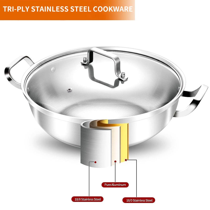 Delarlo Tri-Ply Stainless Steel 11 inch Everyday Pan with Lid, Kitchen Everything Pan, Chef's Pans, Induction Deep Saute Pan, High Side Cooking Pot 3.5QT, Oven Safe Stock Pot, Up to 600℉ - Image 2
