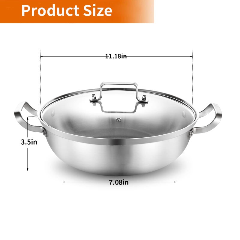 Delarlo Tri-Ply Stainless Steel 11 inch Everyday Pan with Lid, Kitchen Everything Pan, Chef's Pans, Induction Deep Saute Pan, High Side Cooking Pot 3.5QT, Oven Safe Stock Pot, Up to 600℉ - Image 3