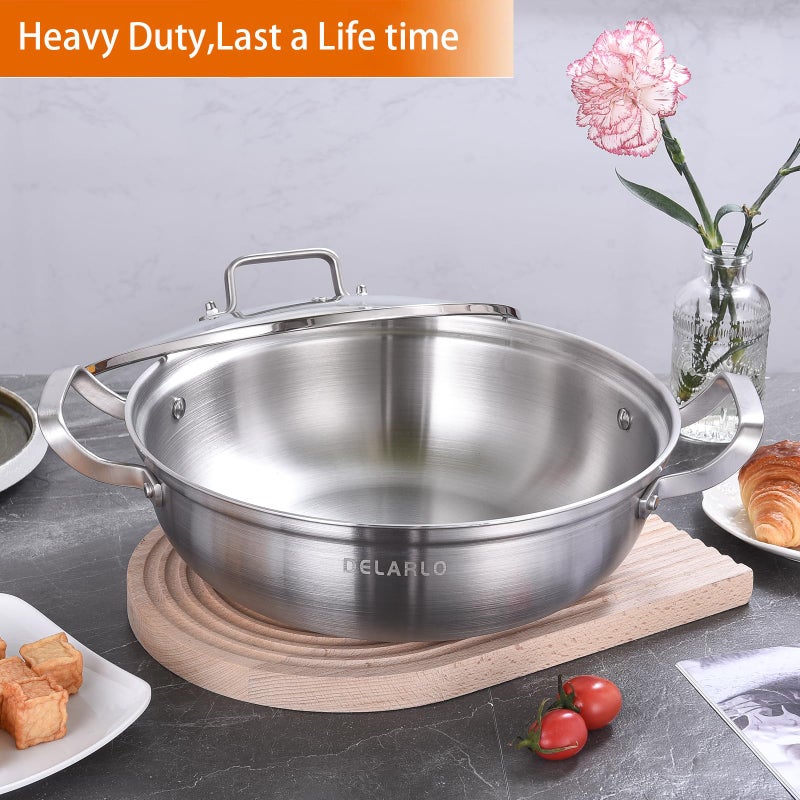 Delarlo Tri-Ply Stainless Steel 11 inch Everyday Pan with Lid, Kitchen Everything Pan, Chef's Pans, Induction Deep Saute Pan, High Side Cooking Pot 3.5QT, Oven Safe Stock Pot, Up to 600℉ - Image 4