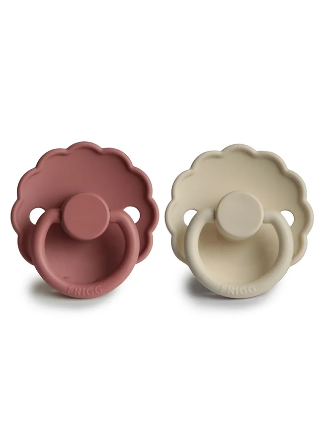 FRIGG Pack Of 2 Daisy Silicone Baby  Pacifier 0 To 6 Month Size 1 Cream/Powder Blush