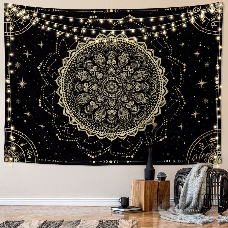 FLY SPRAY Black Golden Mandala Tapestry Astrology Space Wall Hanging Tapestries Wall tapestrys Large Aesthetic Hippie Decor Bohemian Art Boho Home Talestry for Bedroom,Living Room,Ceiling - Image 3