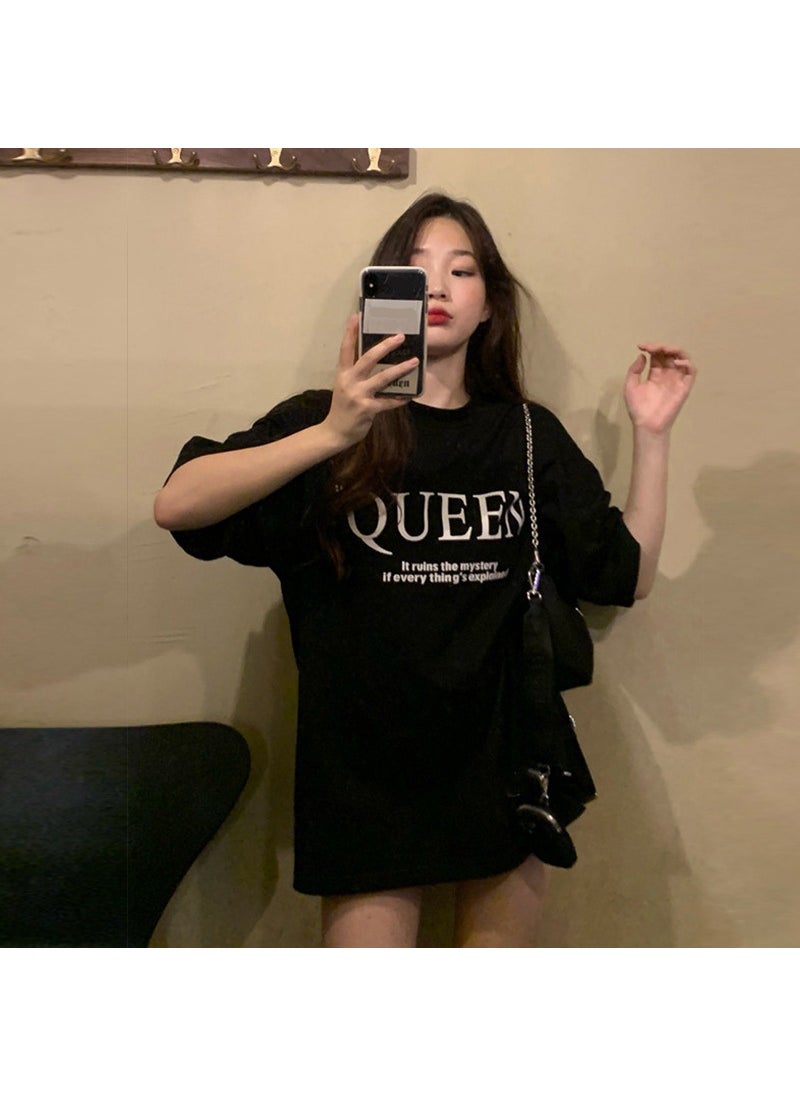 Generic - Smiley Face Printed Loose Fit Short Sleeve T-Shirt Womens Spring Summer New Casual Base Layer Round Neck Top Decorated With Flo Smiley black - Image 1