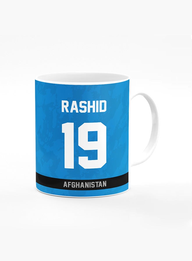 Stylizedd Designer Printed Coffee Mug with Heavy Duty Handle 11oz Ceramic Personalised Gift Mugs Cup [Microwave Safe & Dishwasher Proof ] - Cricket Player - Rashid Khan, Jersey Number - 19 - Image 1
