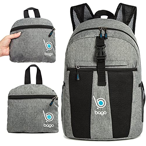 Bago Lightweight Small Hiking Backpack for Women and Men - 25L Travel Day Pack - Foldable Hiking Daypack Ultralight for Camping Outdoor Sports - Day Bag Packable Backpack for Travel (SnowGray) - Image 2