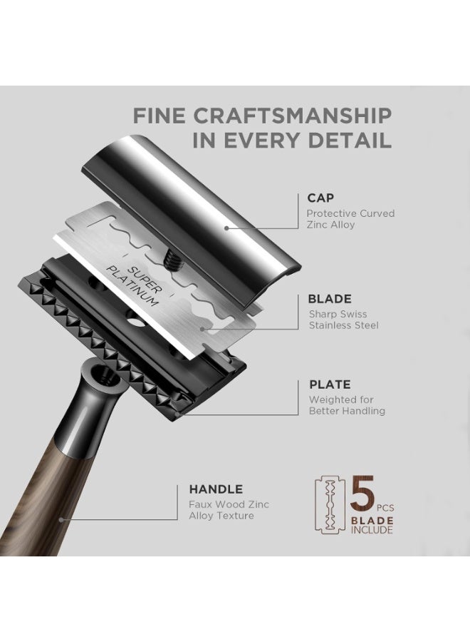 general Men's razor, women's shaving knife, manual razor, wooden handle (5 blades) - Image 3