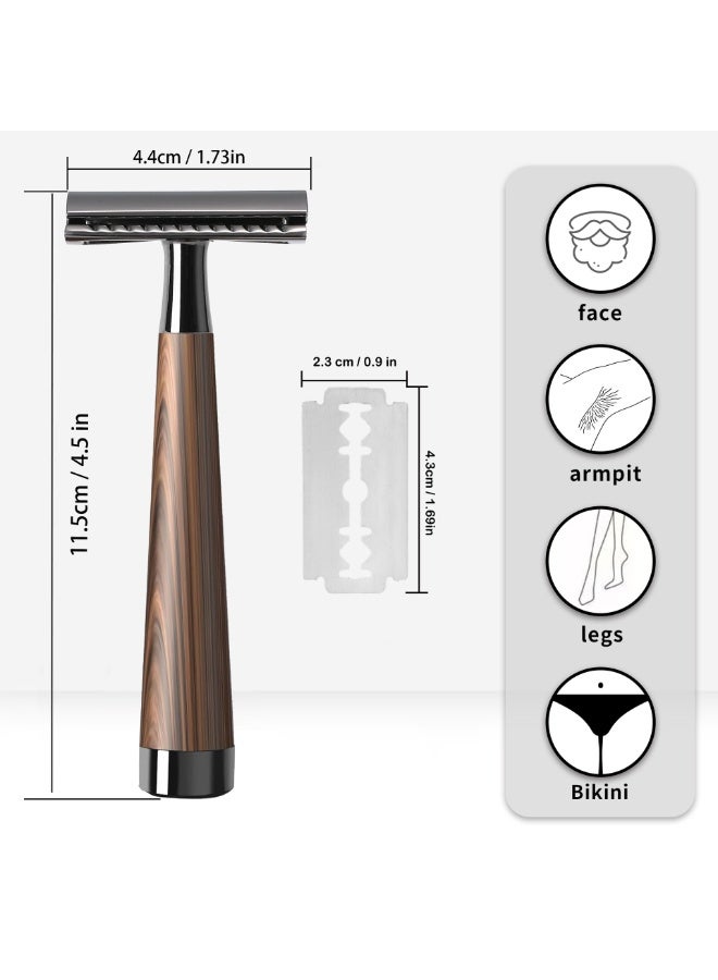 general Men's razor, women's shaving knife, manual razor, wooden handle (5 blades) - Image 2