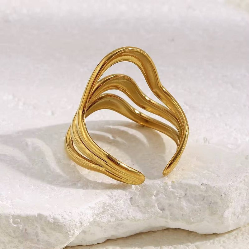 Golden Free Size Stainless Steel Ring - Image 1