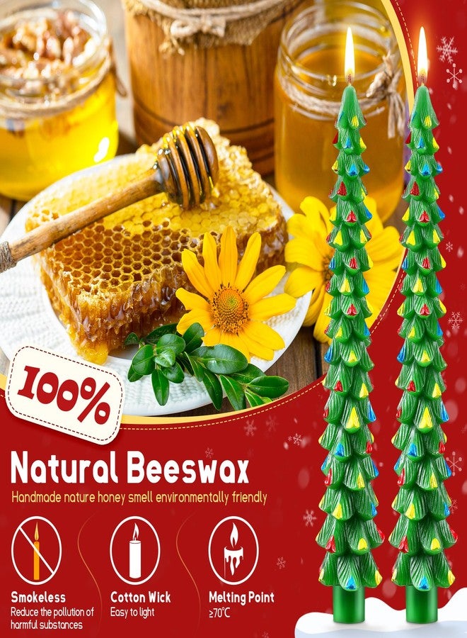 Ceoighe 4 Pack 10 Inch Christmas Tree Candles, Premium Natural Unscented Beeswax Christmas Tree Shaped Taper Candles with Cotton Wick, for Xmas Holiday Decor Party Banquet (Green with Multicolor Trim) - Image 4