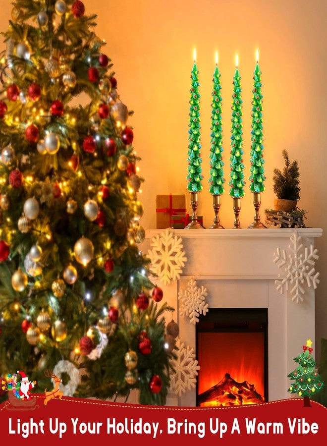 Ceoighe 4 Pack 10 Inch Christmas Tree Candles, Premium Natural Unscented Beeswax Christmas Tree Shaped Taper Candles with Cotton Wick, for Xmas Holiday Decor Party Banquet (Green with Multicolor Trim) - Image 5