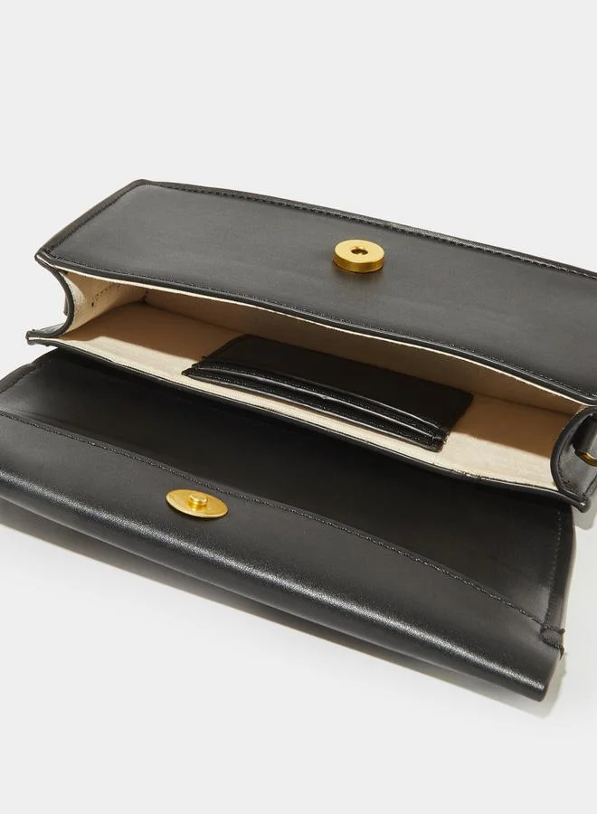 Styli  Black Clutch with Detachable Canvas Strap for Women | Best Price UAE