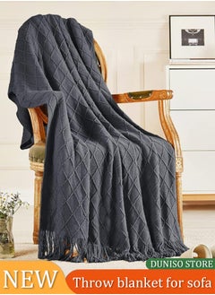 DUNISO Knitted Throw Blankets, tassel sofa cover blanket, geometric pattern air conditioning blanket, portable and soft, suitable for beds, sofas, travel, camping, 130 * 170cm,grey  - Image 1