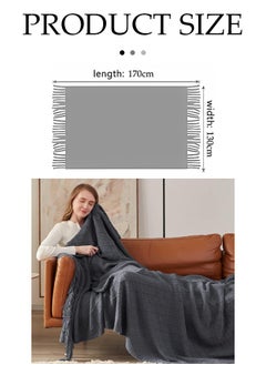 DUNISO Knitted Throw Blankets, tassel sofa cover blanket, geometric pattern air conditioning blanket, portable and soft, suitable for beds, sofas, travel, camping, 130 * 170cm,grey  - Image 2