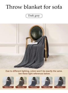 DUNISO Knitted Throw Blankets, tassel sofa cover blanket, geometric pattern air conditioning blanket, portable and soft, suitable for beds, sofas, travel, camping, 130 * 170cm,grey  - Image 3